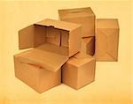 group of cardboard boxes, focus set in foreground