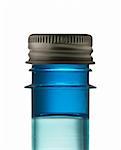Test tube with a dark blue liquid on a white background