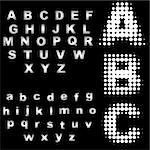 Vector - Retro 70s and 80s halftone dots in black and white alphabets.