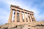 Wide angle view of the Parthenon at the Acropolis in Athens, Greece. c 5th century B.C.