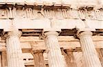Close up view of Parthenon columns and facade at the Acropolis in Athens, Greece. c 5th century B.C.