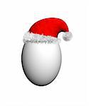 Egg wearing a red Santa hat with white fur
