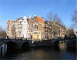 A canal in Amsterdam on a sunny winter afternoon.