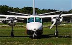 Front view of propeller airplane
