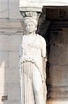 Close up of statue on the Porch of the Maidens of the Erechtheum at the Acropolis in Athens, Greece. c 5th century BC.