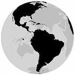 Earth America - Globe with continents as black and white illustration - vector