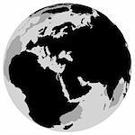 Earth Europe - Globe with continents as black and white illustration - vector