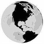 Earth US - Globe with continents as black and white illustration - vector