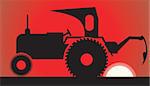 Illustration of a tractor in red background