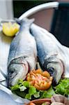 some fresh basses over a tray with vegetables