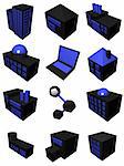 Supply chain logistics diagram symbol set in black and blue