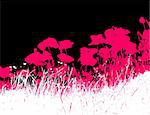 Pink flowers with grass. Vector art