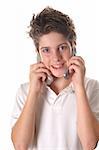 young boy on two cell phone vertical