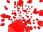 3d rendered illustration of exploding red cubes