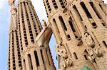 Closeup up of Sagrada Familia Towers in Barcelona, Spain.  Designed by famous architecture Gaudi.