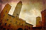 Artistic work of my own in retro style - Postcard from Italy. - Towers San Gimignano - Tuscany.