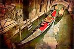 Artistic work of my own in retro style - Postcard from Italy. - Gondolas - Venice.