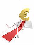 3d rendered illustration of a red carpet on a stair and a golden euro sign