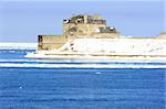 Building of Niagara Fort USA at flow in point in Lake Ontario of Niagara River.