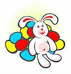 Cheerful  bunny and easter eggs  on a white background. Easter illustration.