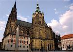 Famous Czech Gothic cathedral from the side. Landmark of Prague