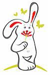 Stylized  bunny with flower on a white background. Romantic illustration.