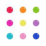 Nine shiny buttons (orbs) of glass, bright colours, isolated on white