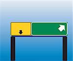 Illustration of arrow printed yellow sign board