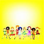 Group of kids on an abstract yellow background