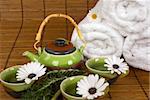 Aromatherapy, relaxing herbal tea and soft cotton towels in a spa