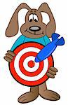 cartoon dog holding target with blue dart hitting the mark