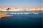 Recreation are with boats on Lake Powell near Page in Arizona, USA