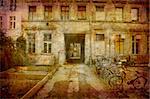 Artistic work of my own in retro style - Postcard from the former GDR. - Backyards Prenzlauer Berg - Berlin,  Germany.