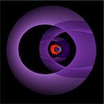 An abstract circular fractal done in shades of purple and orange.