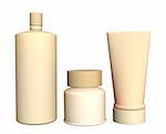 Three cosmetic 3d tubes of beige color. Objects over white