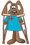 dog cartoon health care professional holding pair of crutches