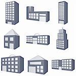 Different Types of Buildings Icons Set on White Background