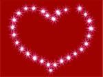 Heart from shining stars on a red background