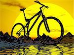 dirt Mountain  bike over the rock sunset background