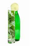 Mineral Water Decorated With Fresh Mint, Lemon and Ice Rocks.