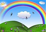 Spring/summer picture - the Rainbow above a blossoming meadow