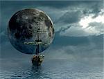 old ship over the ocean and the moon - digital artwork