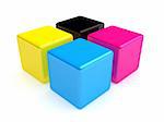 3d rendered illustration of four colorful cubes