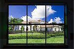 Looking through a window at an upscale home