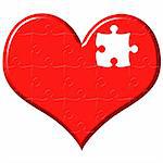 3d heart puzzle with missing piece isolated in white