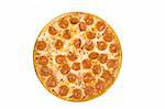 whole pepperoni pizza isolated on a white background