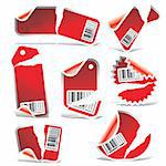 red ripped tag and sticker set with bar codes