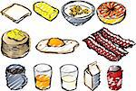 Breaksfast clipart illustrations done in sketchy hand-drawn look