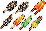Various frozen ice cream treats, retro hand-drawn illustration
