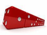 3d rendered illustration of red dice standing in a line